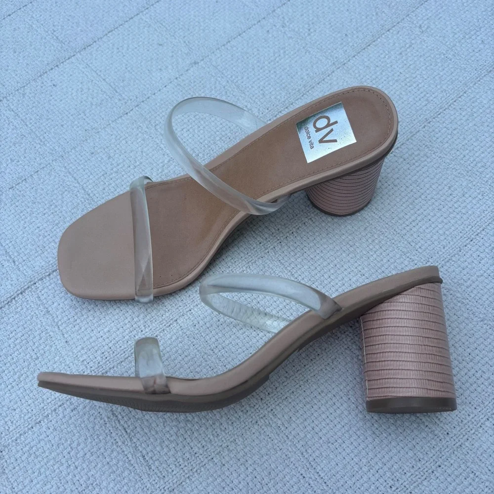 Women's 8 Dolce Vita Merrick Light Pink Embossed Clear Strap Heeled Sandals